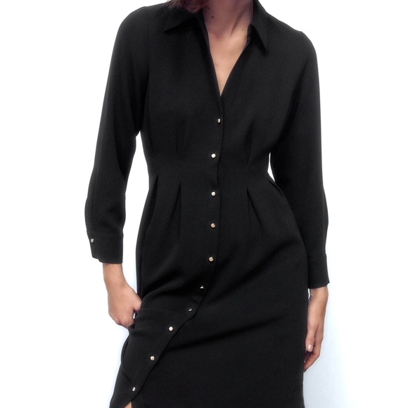 Zara Pleated Flowy Midi Shirt Dress With Golden Buttons - 8621/731 - Picture 7 of 10